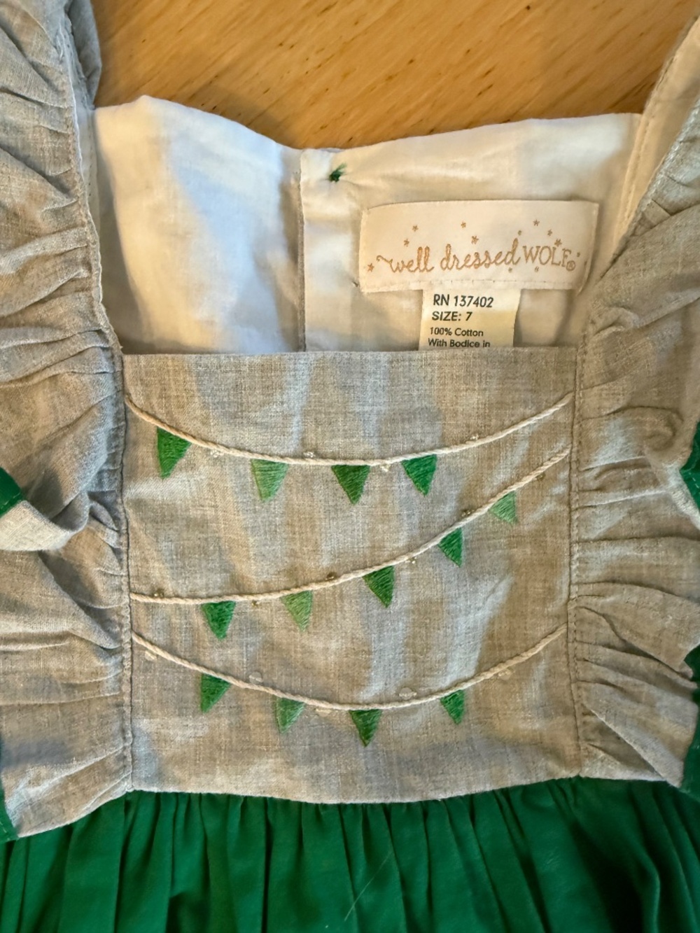 Well Dressed Wolf Green and Gray Bunting Girls Dress Size 7 - Picture 2 of 3
